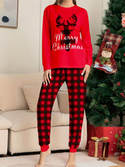 Christmas Pajamas Set Plaid Reindeer Tee & Joggers