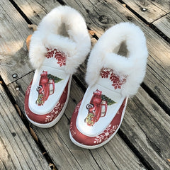 Snowflake Print Plush Lined Thermal Furry Snow Boots