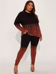 Women's Plus Ombre Print Long Sleeve Tee & Pants Set
