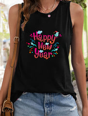 Year Letter Print Sleeveless Sports Vest Round Neck Casual Tops