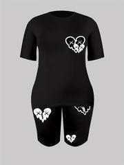 Women's Plus Heart Print Tee & Shorts Set