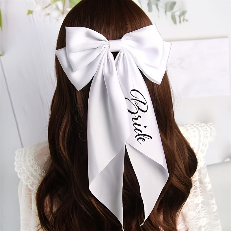Bride Satin Bow Headpiece Wedding Hair Accessory Secure Hair Clip for Updos