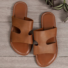 Women's Flat Sports Slides Faux Leather Outdoor Slippers