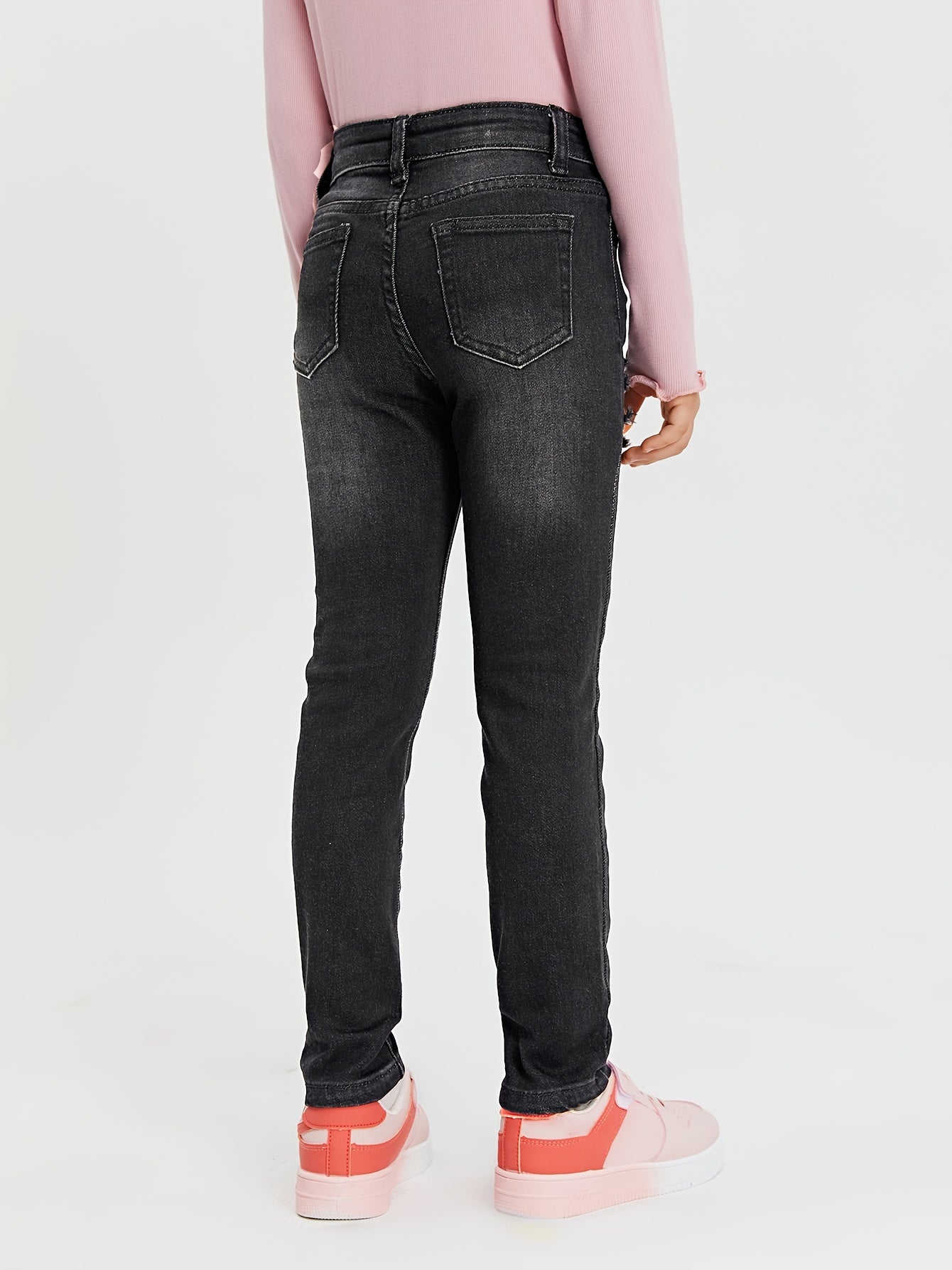 Girls Ripped Skinny Denim Trousers Zipper Fly Casual Jeans
