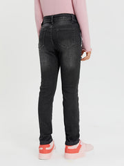 Girls Ripped Skinny Denim Trousers Zipper Fly Casual Jeans
