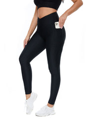 Striped Wide Waistband Sports Leggings With Pocket