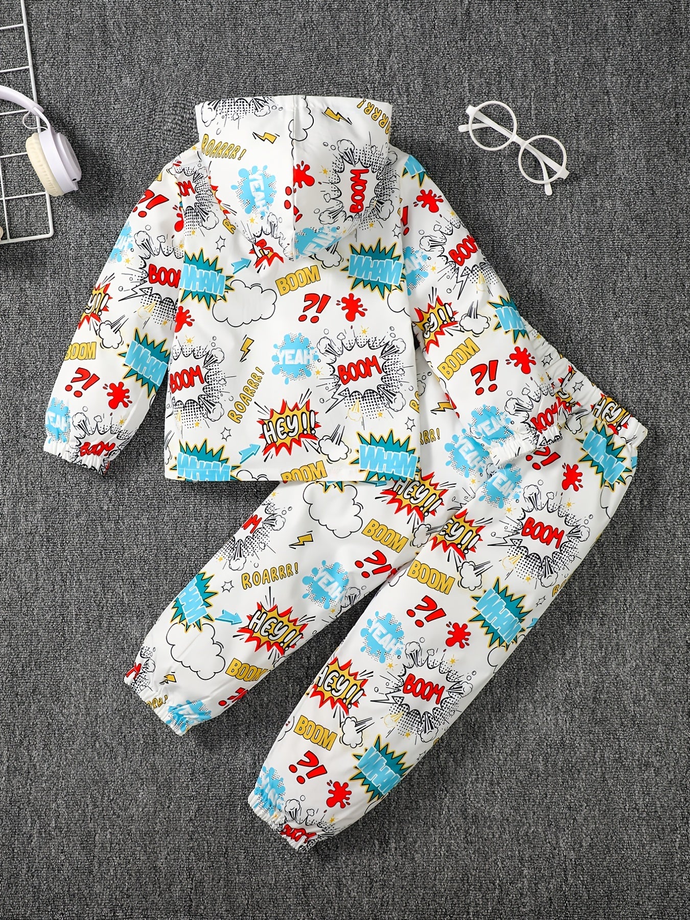 Boys Comics Letter Hoodie & Sweatpants Set