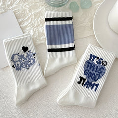 8 Pairs Letter & Striped Print Mid Tube Socks for Women