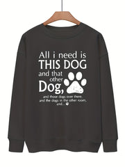 Dog Foot & Letter Print Pullover Sweatshirt for Women