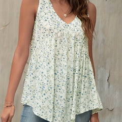 Floral Print V Neck Tank Top Sleeveless Summer Women's Clothing