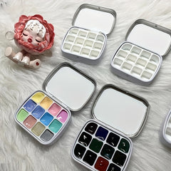 12 Grid Mini Watercolor Box Portable Travel Palette Sketch Paint Box