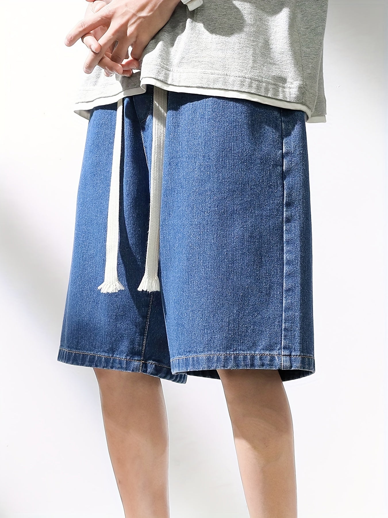 Men's Casual Loose Fit Denim Shorts with Drawstring Waist