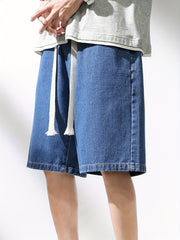 Men's Casual Loose Fit Denim Shorts with Drawstring Waist