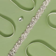Crystal Rhinestone Bridal Belt with Organza Ribbon