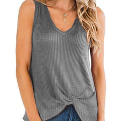 Women's V Neck Waffle Tank Top Slim Fit Cami