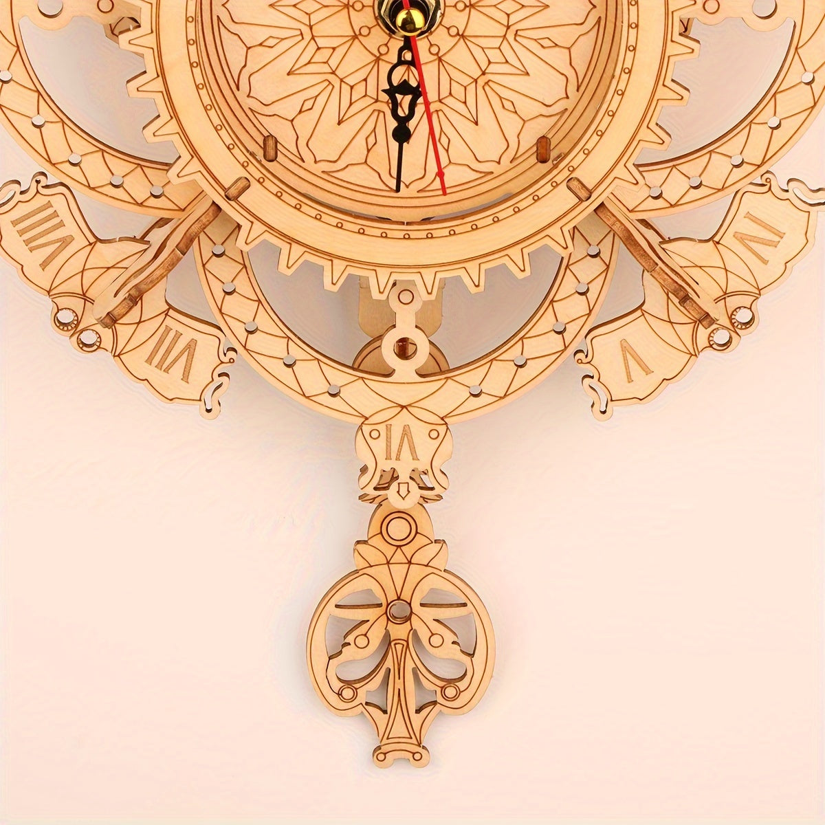 3D Vintage Wooden Wall Clock Puzzle Kit DIY Mechanic Yellow Light Brown