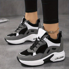 Women's Patchwork Chunky Sneakers Lace Up Low Top Casual Shoes
