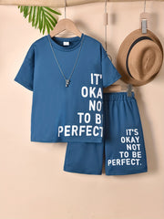 Boys Casual Letter Print T-shirt & Shorts Set - Summer Holiday