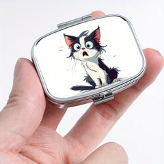 Surprised Cat Print Two Compartment Pill Box Mini Portable Travel Outdoor Sports