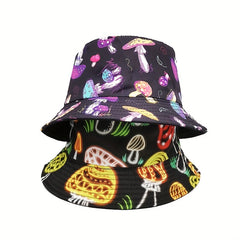 Colorful Mushroom Print Bucket Hat Spring Summer Outdoor Sun Protection Hat