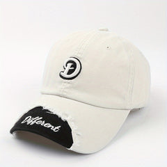 Adjustable Summer Mens Peaked Cap with Frayed Embroidery