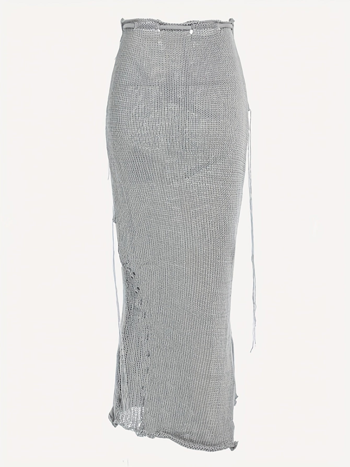 Knitted Drawstring Waist Side Shirring Skirt Casual Ankle Skirt