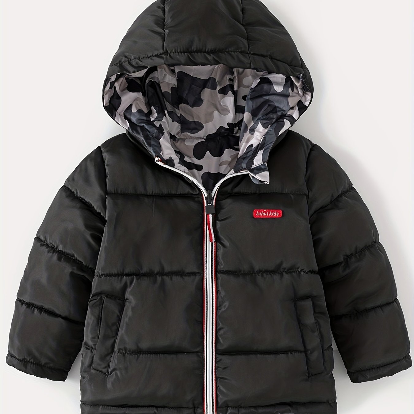 Boys Camo Puffer Coat Hooded Jacket Winter Warm Kids Clothes