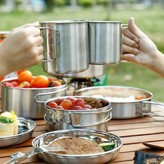 304 Stainless Steel Camping Cutlery Foldable Handle Bowel