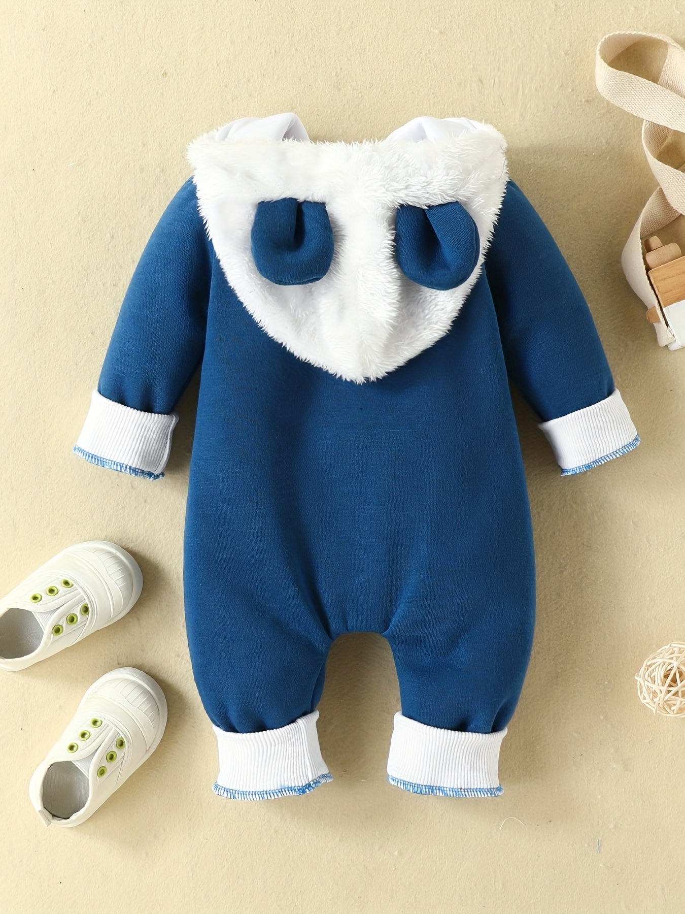 Baby Cloud Hooded Jumpsuit With Ears Fleece Outwear