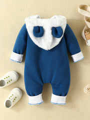 Baby Cloud Hooded Jumpsuit With Ears Fleece Outwear