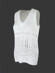 Solid V Neck Sleeveless Sweater Vest Women's Clothing