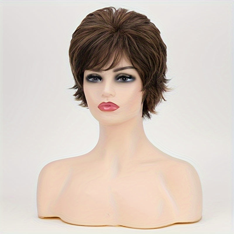 Short Curly Wig With Bangs Natural Fluffy Heat Resistant Synthetic Wig