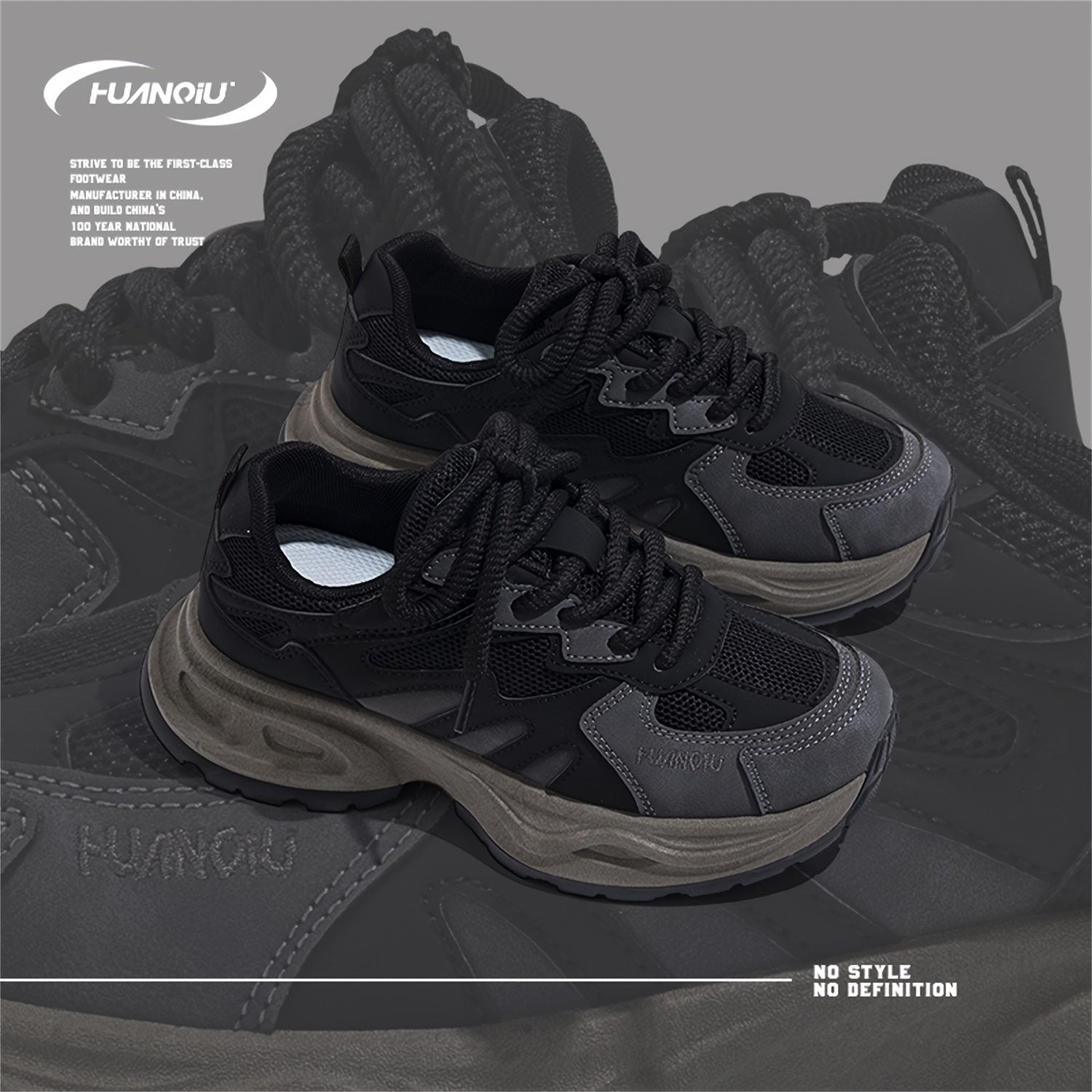 HUANQIU Women's Retro Dad Shoes Lace up Non slip Outdoor Chunky Sneakers
