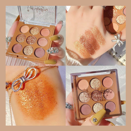 Green Purple Brown Pink 9 Eyeshadow Tray Teal Niche Fresh Retro