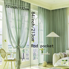 Vintage Mint Green Tulle Curtain with Silvery Thread - Thick Knit Textured