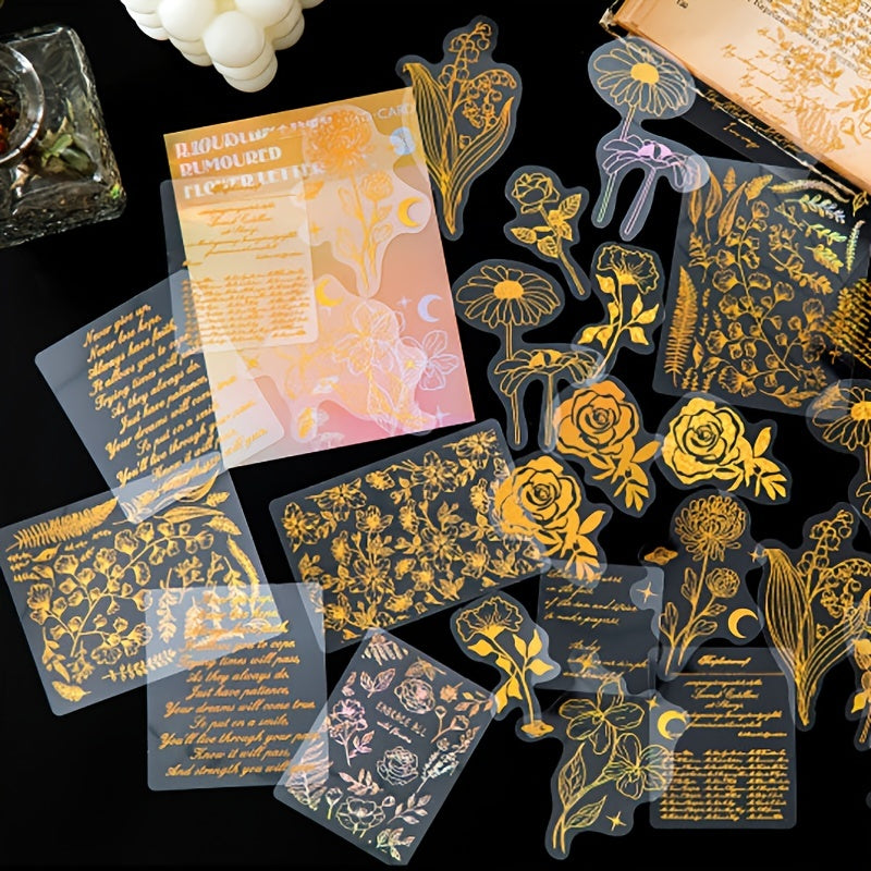 Pack of 45 Retro Journal DIY Stickers PET Bronzing Laser Sticker Packs