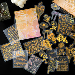 Pack of 45 Retro Journal DIY Stickers PET Bronzing Laser Sticker Packs