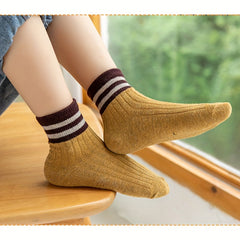 5 Pairs Striped Knitted Crew Socks for Girls