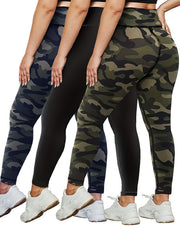 3 Pc Plus Size Sports Leggings Set Wide Waistband Stretchy Slimming Yoga Pants