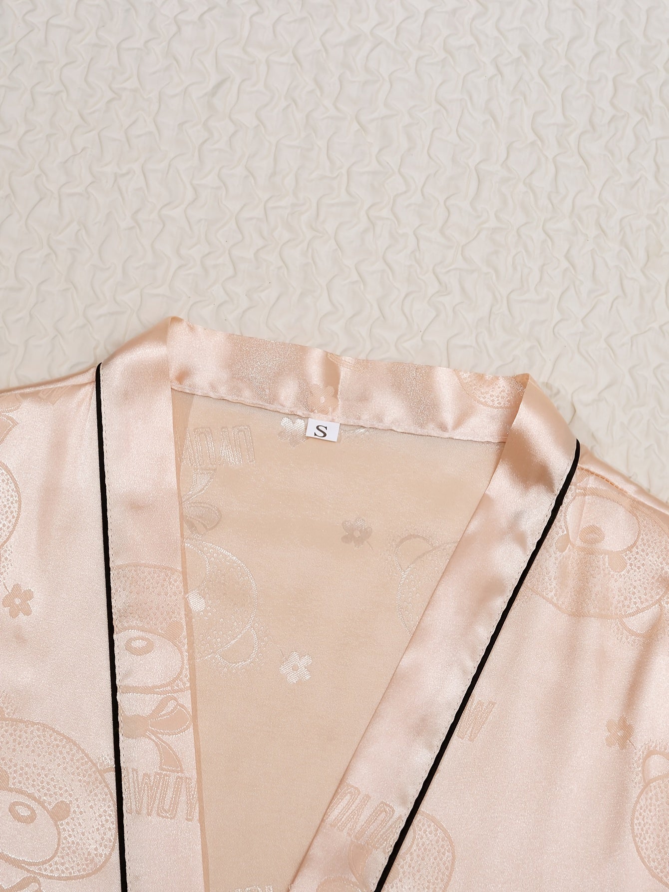 Bear & Floral Print Satin Pajamas Set