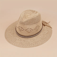 Western Cowboy Jazz Straw Hat Men Women Sun Protection Beach Hat