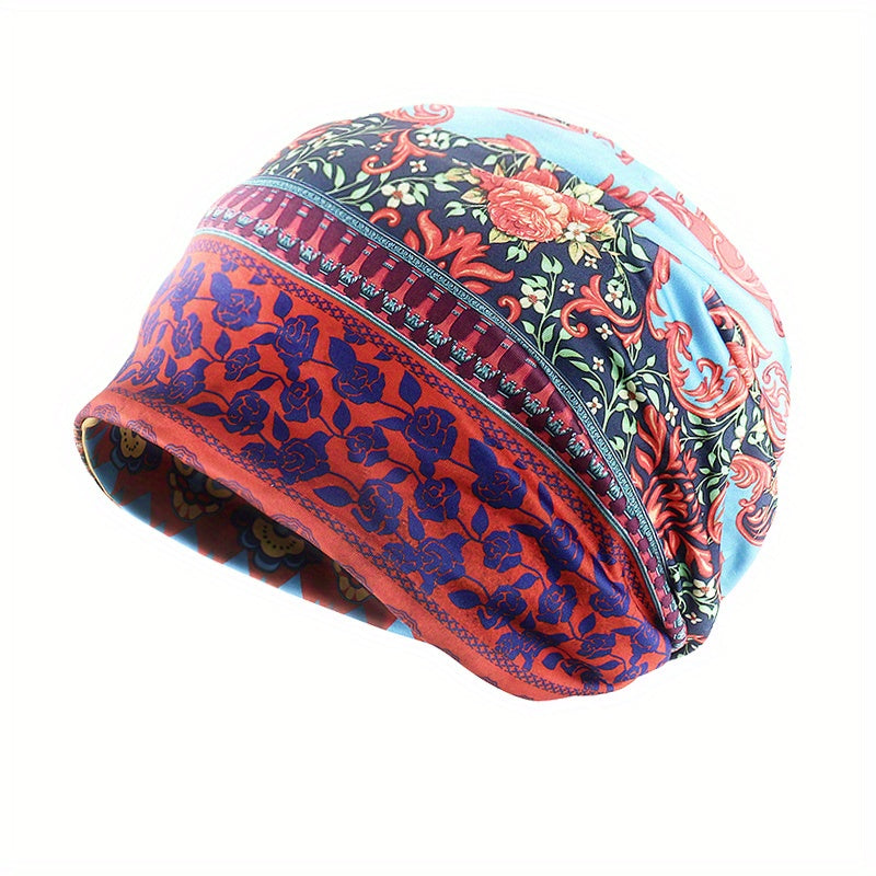 Boho Floral Print Beanie Vintage Lightweight Skull Cap Women Men