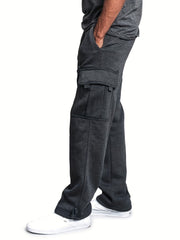 Men's Elastic Waist Cargo Pants with Pockets - Comfortable Sweatpants