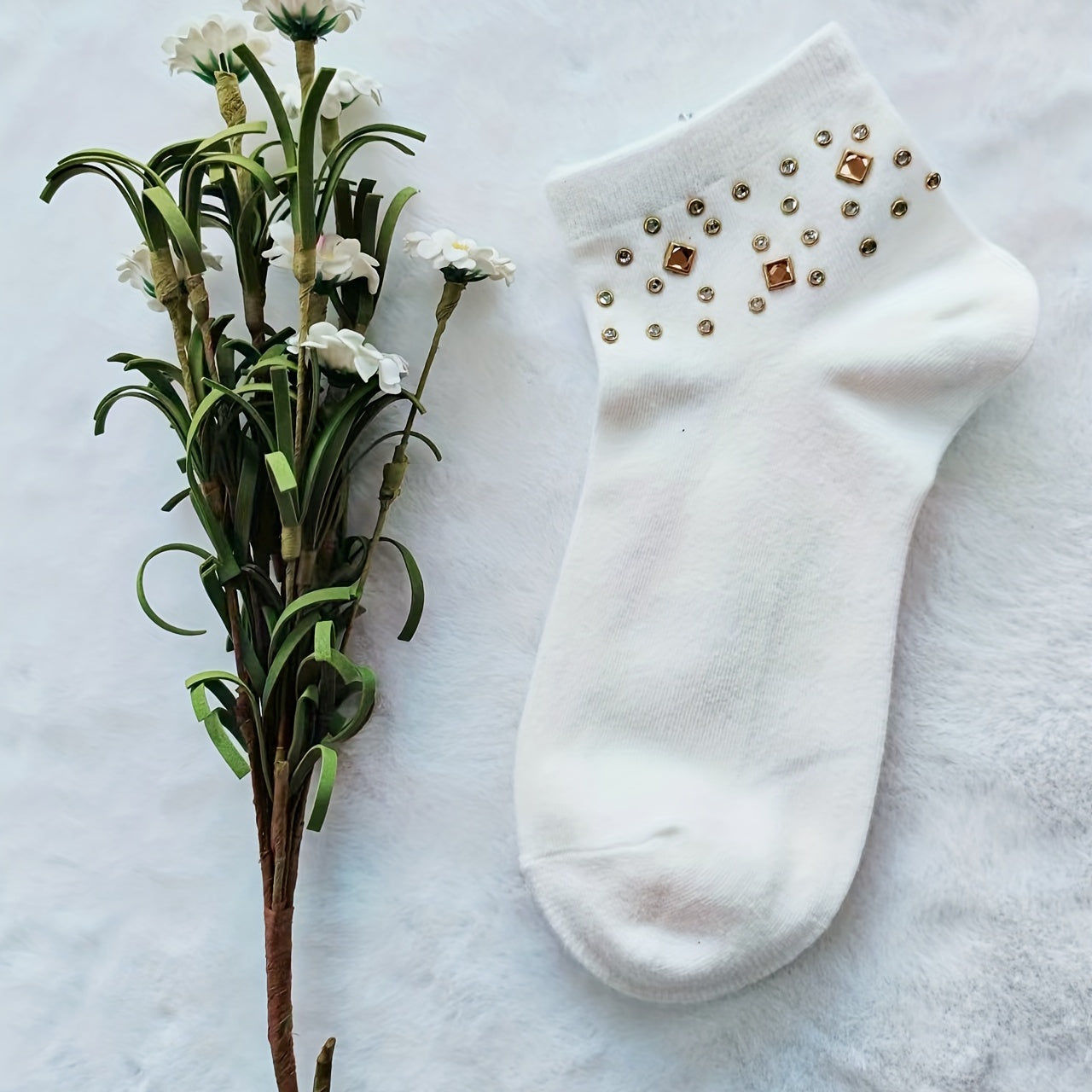 Rhinestone Crew Socks for Women