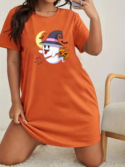 Halloween Lounge Dress Women's Ghost & Pumpkin Print Nightdress