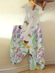 Casual Jumpsuit Women's Plus Floral Print Round Neck Wide Leg Tank Jum