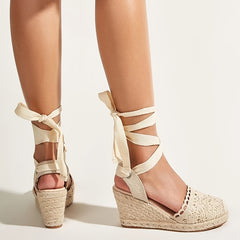 Women's Lace Up Wedge Espadrilles Sandals Lightweight Cross Strap Beach Shoes