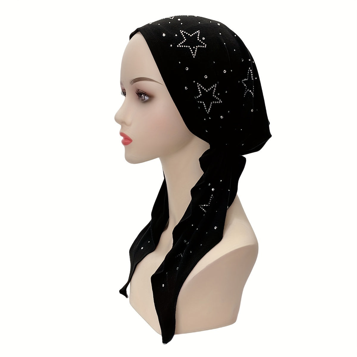 Rhinestone Star Decor Head Wraps Solid Turban Casual Bonnet Ramadan Head Scarf