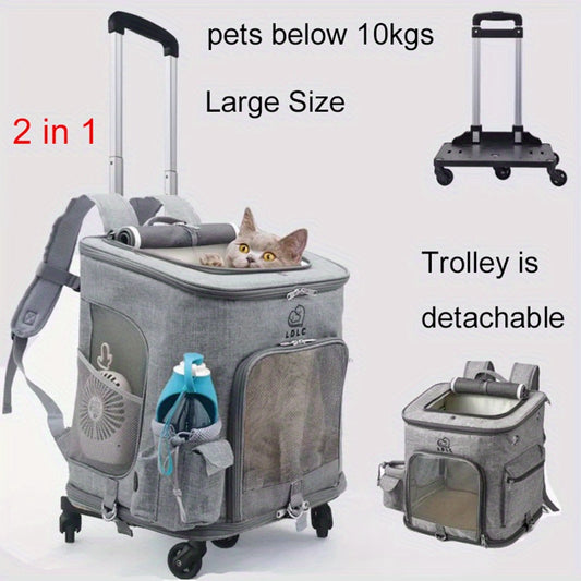Portable Breathable Pet Backpack Carrier with Wheels