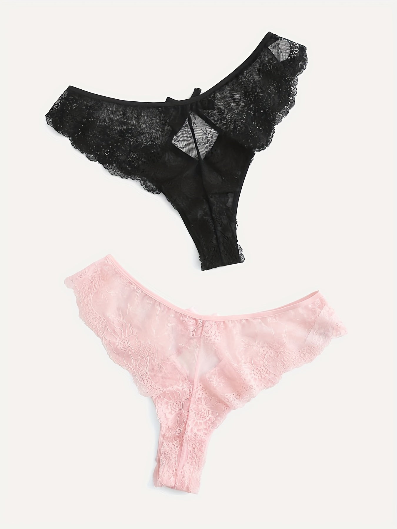2 Pack Plus Size Sexy Panties Set Floral Lace Cut Out Bow Knot Briefs